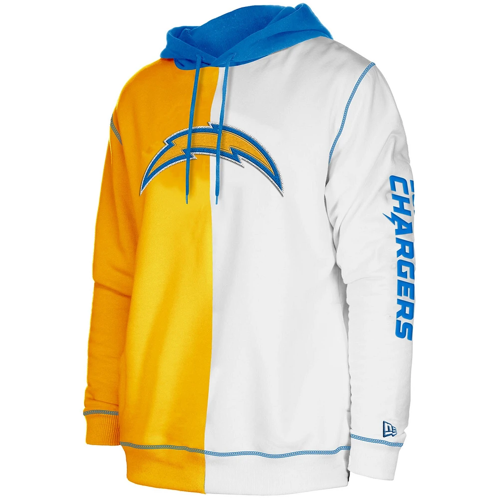 Men's New Era  Gold/White Los Angeles Chargers Third Down Split Raglan Pullover Hoodie