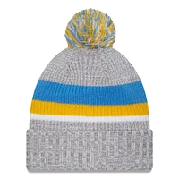 Bonnet en tricot à revers des Chargers de Los Angeles New Era gris chiné pour hommes avec pompon