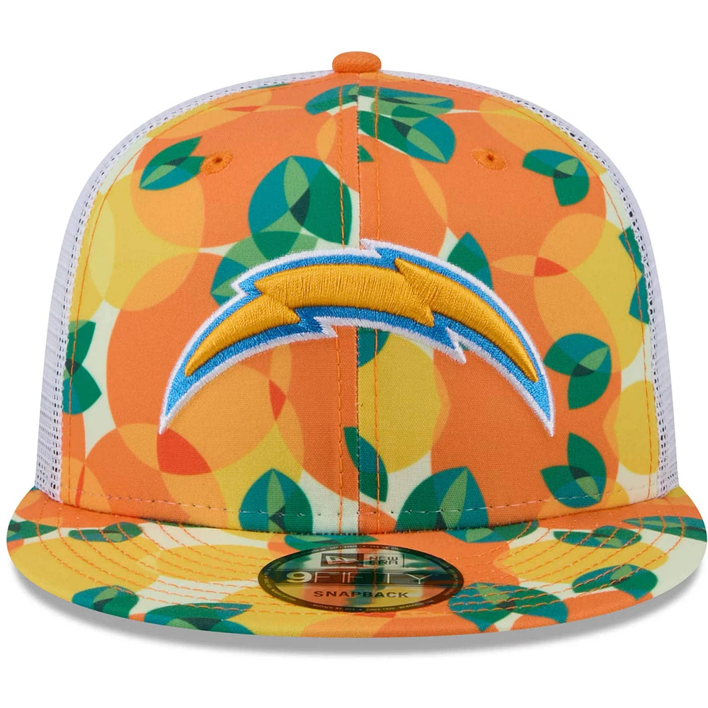 Casquette snapback orange Los Angeles Chargers Citrus 9FIFTY Trucker de New Era pour homme