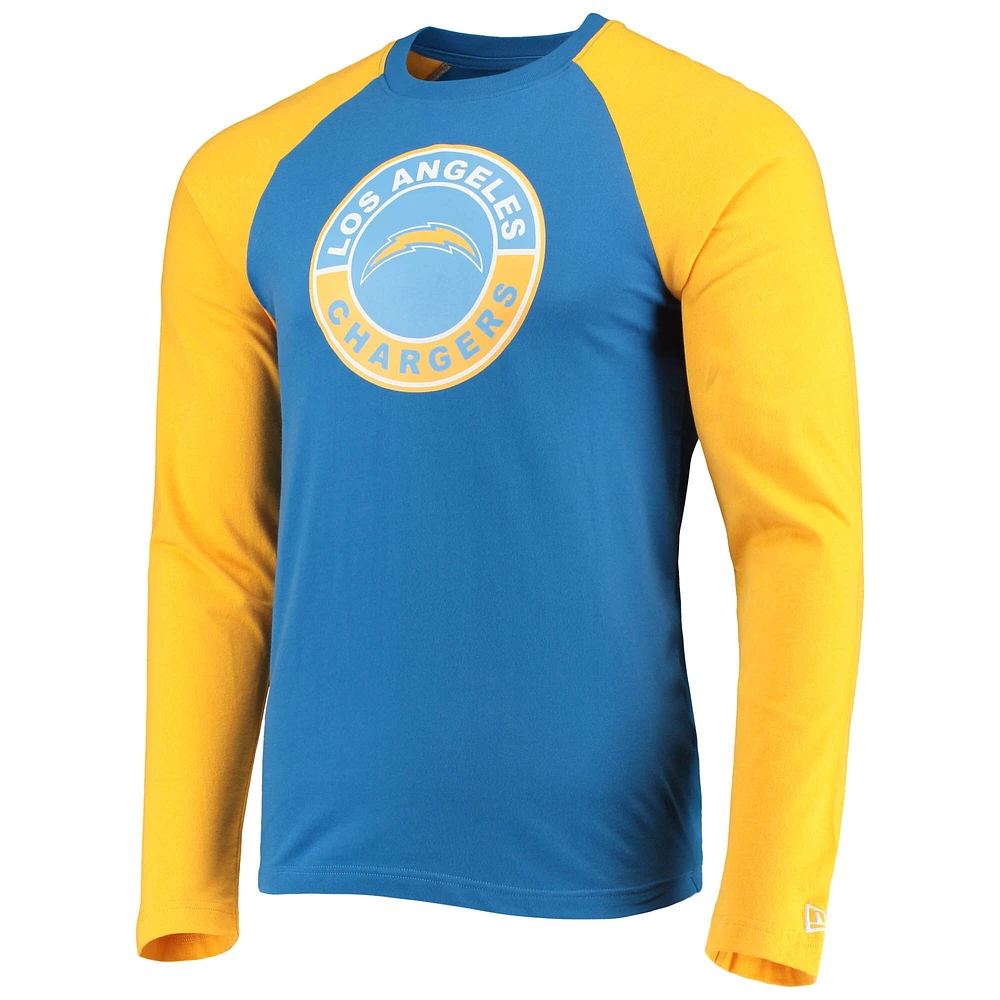Men's New Era Powder Blue/Gold Los Angeles Chargers League Raglan Long Sleeve T-Shirt