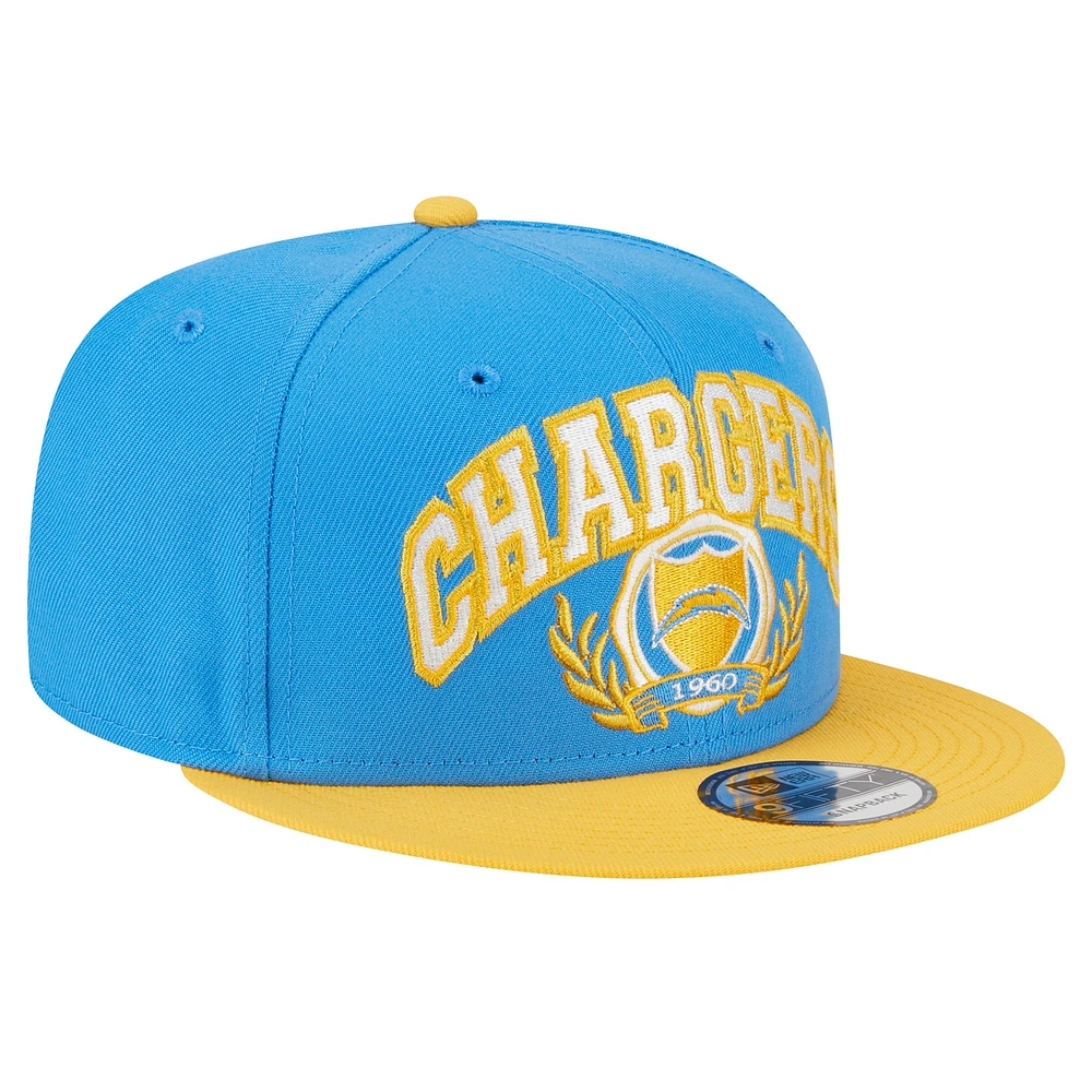 Casquette Snapback 9FIFTY de l'équipe des Chargers de Los Angeles New Era bleu poudre/or pour hommes