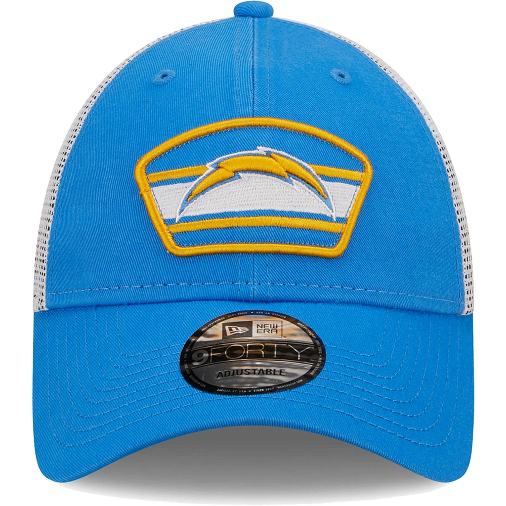 Men's New Era Powder Blue/White Los Angeles Chargers Logo Patch Trucker 9FORTY Snapback Hat