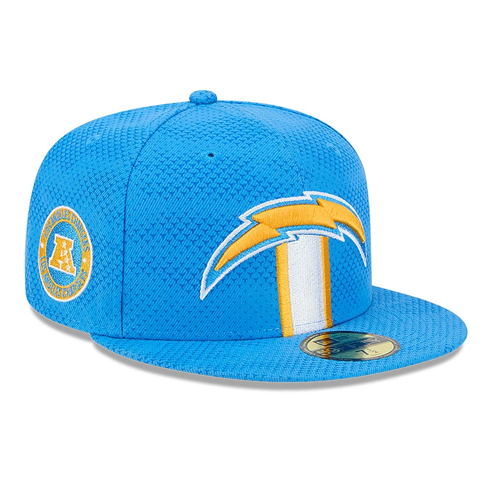 Casquette ajustée 59FIFTY Los Angeles Chargers 2024 Sideline New Era bleu poudré pour homme