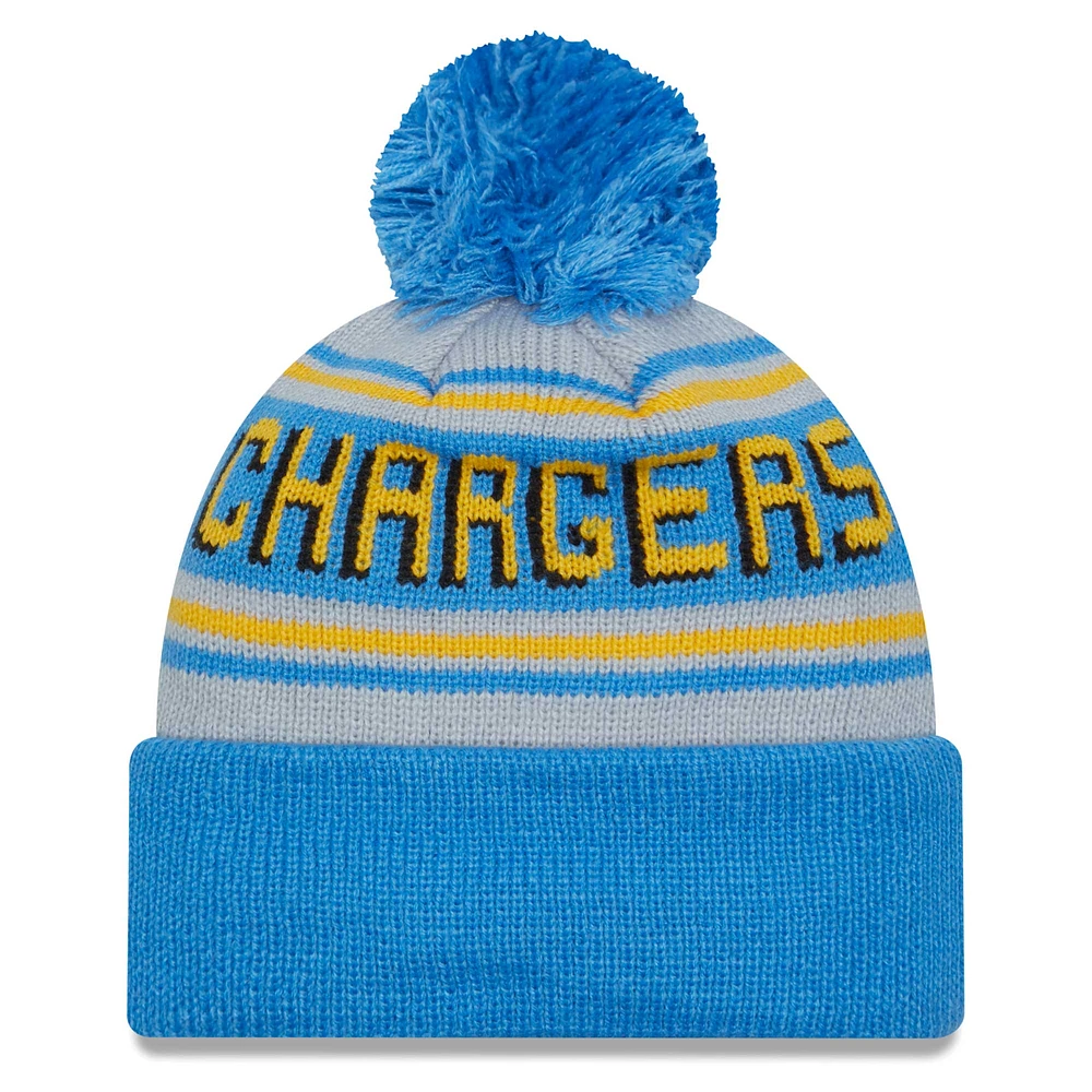 Men's New Era Powder Blue Los Angeles Chargers Main Cuffed Knit Hat with Pom