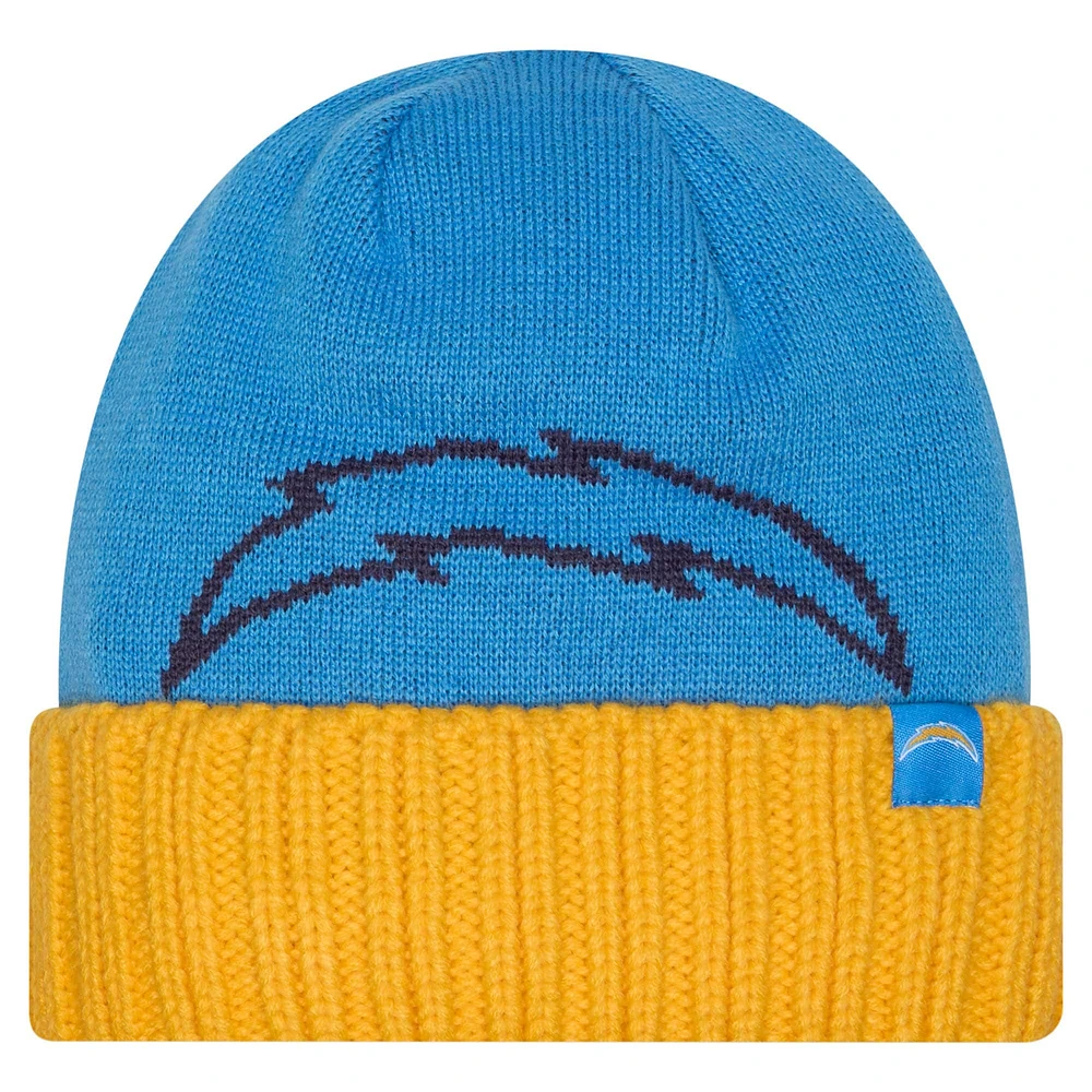 Bonnet en tricot oversize à revers bleu poudré Los Angeles Chargers de New Era pour homme