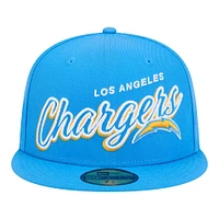 Men's New Era Powder Blue Los Angeles Chargers  Script Sided 59FIFTY Fitted Hat