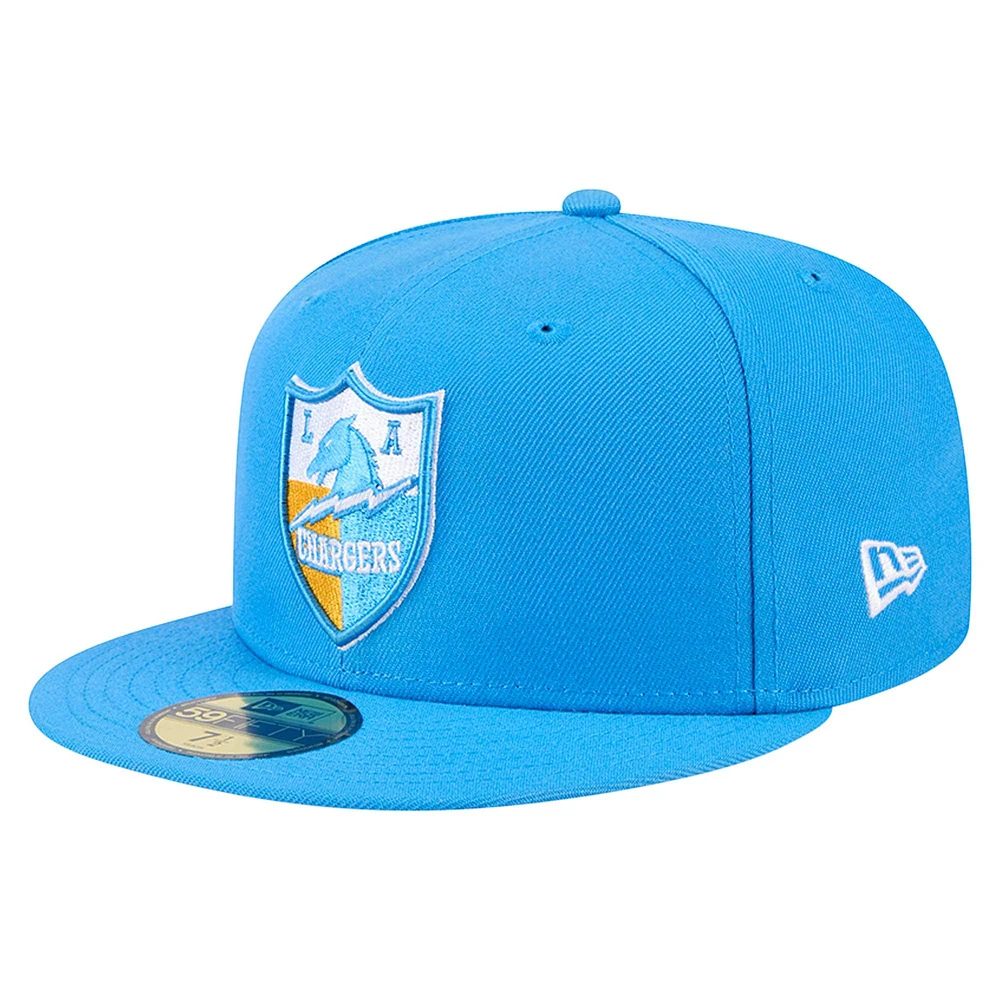 Men's New Era Powder Blue Los Angeles Chargers Throwback Main 59FIFTY Fitted Hat