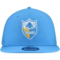 Men's New Era Powder Blue Los Angeles Chargers Throwback Main Trucker 9FIFTY Snapback Hat