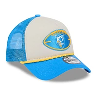 Casquette réglable New Era Stone/Powder Blue Los Angeles Chargers 2024 Sideline Historic 9FORTY A-Frame Trucker pour hommes