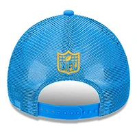 Men's New Era Stone/Powder Blue Los Angeles Chargers 2024 Sideline Historic 9FORTY A-Frame Trucker Adjustable Hat