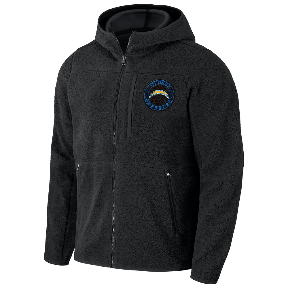 Sweat à capuche zippé en sherpa noir Los Angeles Chargers pour homme de la collection NFL x Darius Rucker par Fanatics