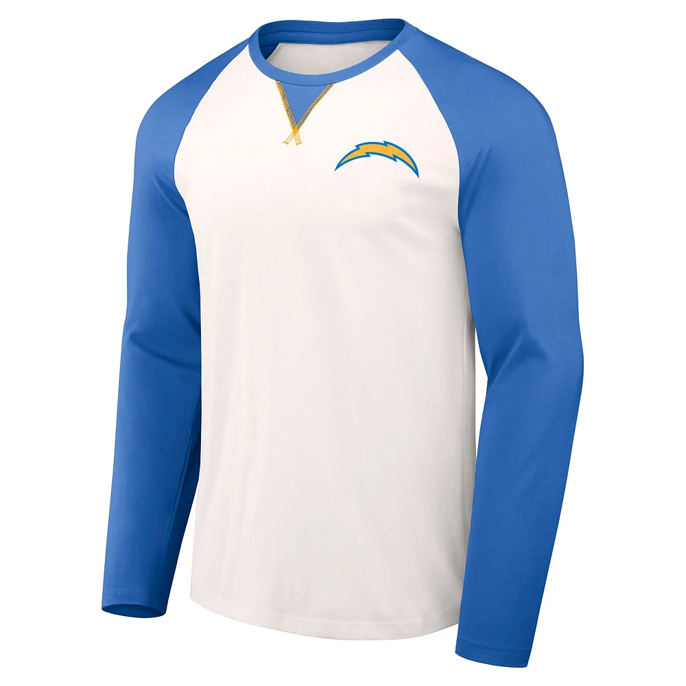 T-shirt raglan à manches longues Los Angeles Chargers Collection NFL x Darius Rucker by Fanatics pour homme, crème/bleu poudré