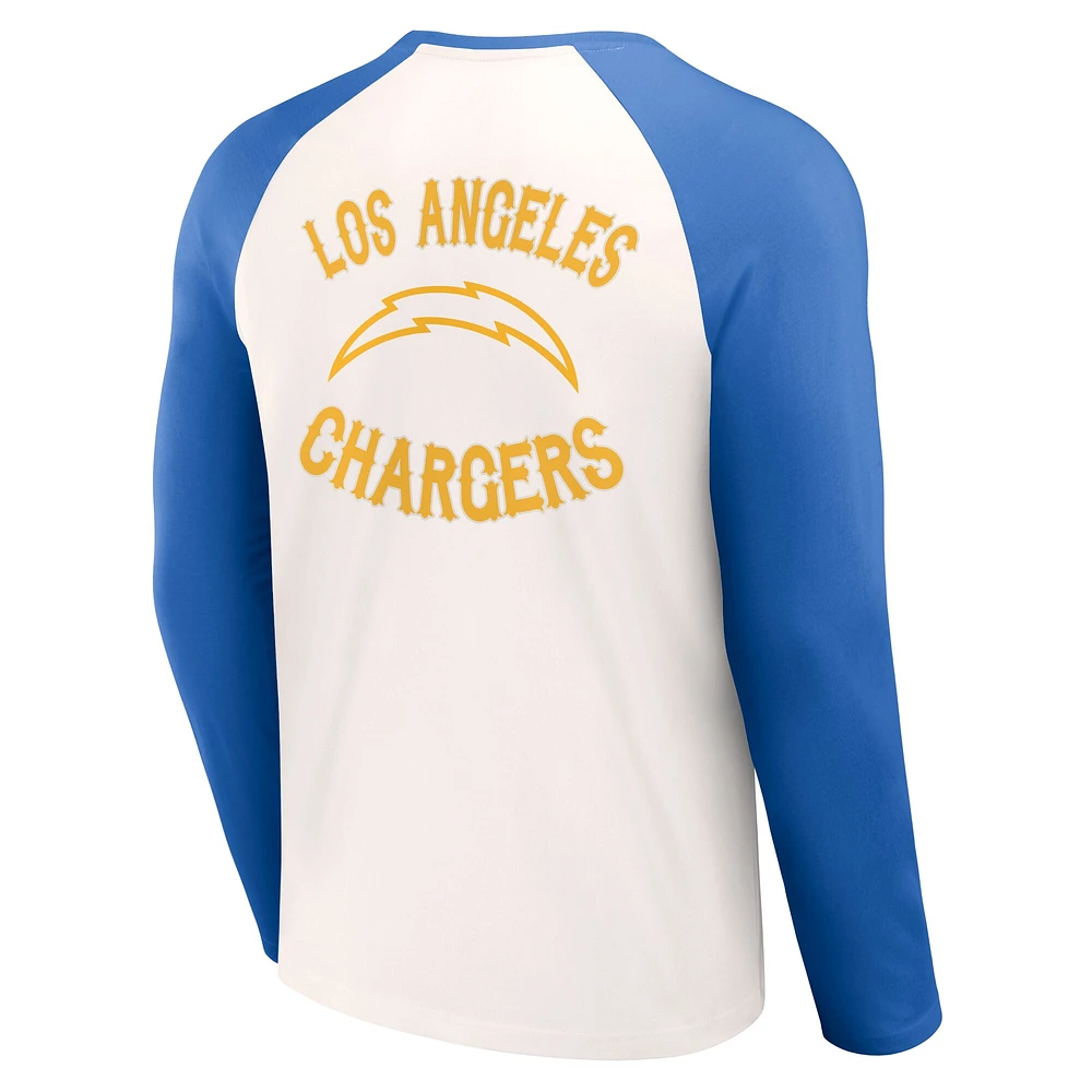 T-shirt raglan à manches longues Los Angeles Chargers Collection NFL x Darius Rucker by Fanatics pour homme, crème/bleu poudré