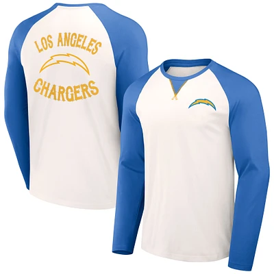 T-shirt raglan à manches longues Los Angeles Chargers Collection NFL x Darius Rucker by Fanatics pour homme, crème/bleu poudré