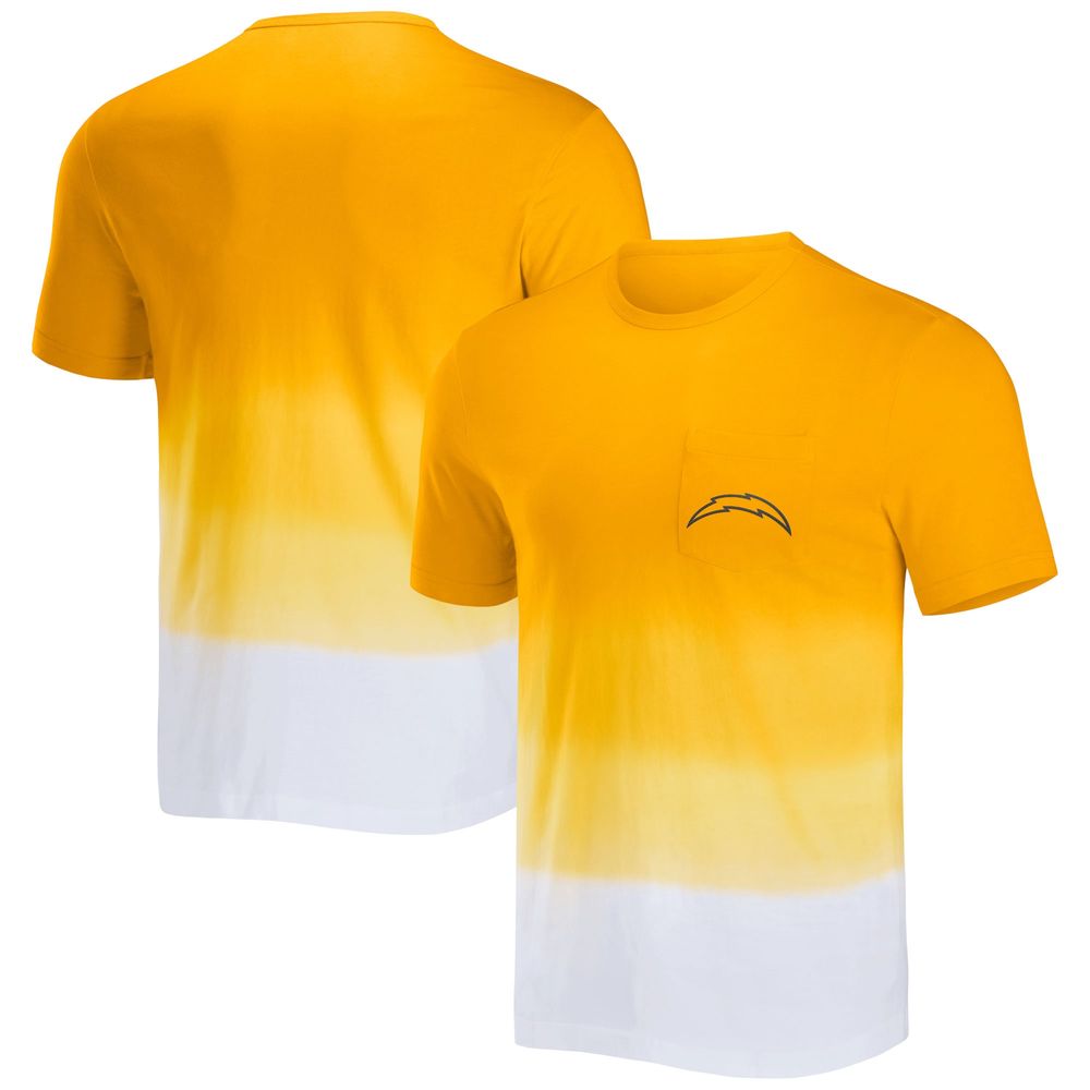 Men's NFL x Darius Rucker Collection by Fanatics Gold/White Los Angeles Chargers Dip Dye Pocket T-Shirt