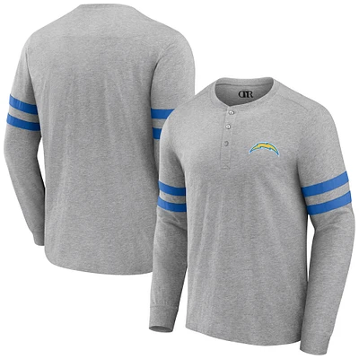 T-shirt à manches longues Henley gris chiné pour homme de la collection NFL x Darius Rucker Fanatics Los Angeles Chargers