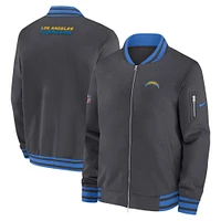 Veste aviateur Nike anthracite Los Angeles Chargers Coach entièrement zippée pour homme