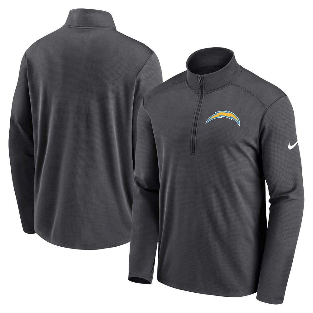 Veste Nike anthracite Los Angeles Chargers Logo Pacer Performance à demi-zip pour homme