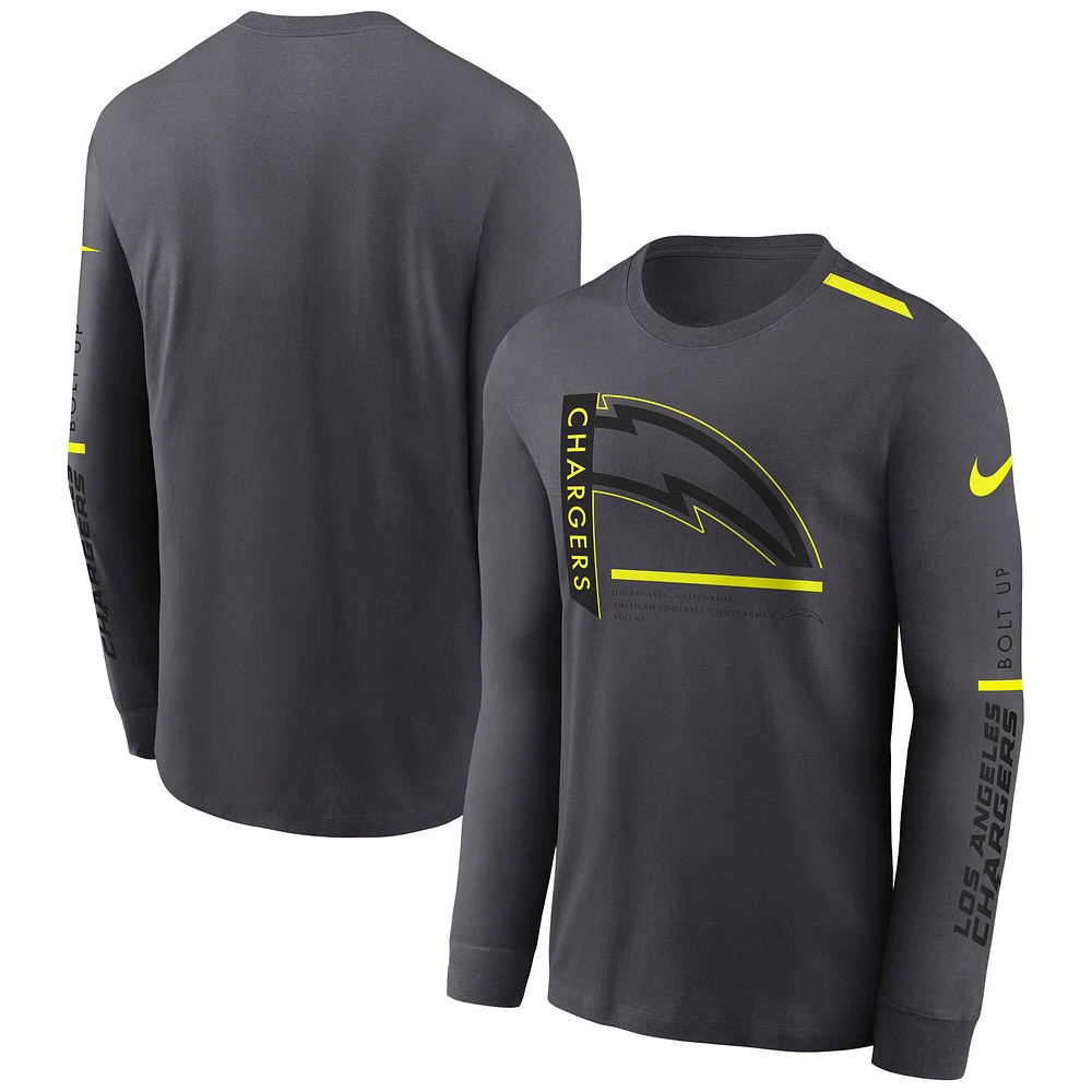 T-shirt Nike Anthracite Los Angeles Chargers Volt Performance à manches longues pour homme