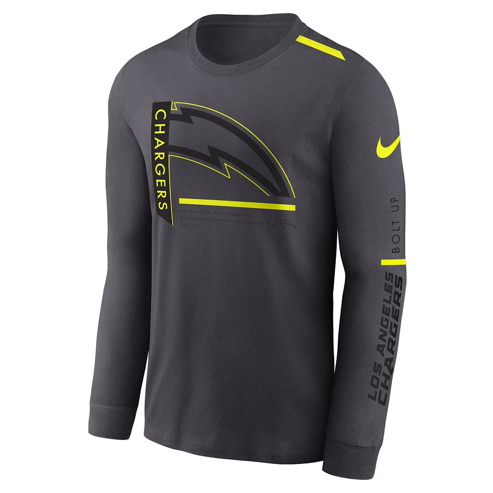 T-shirt Nike Anthracite Los Angeles Chargers Volt Performance à manches longues pour homme