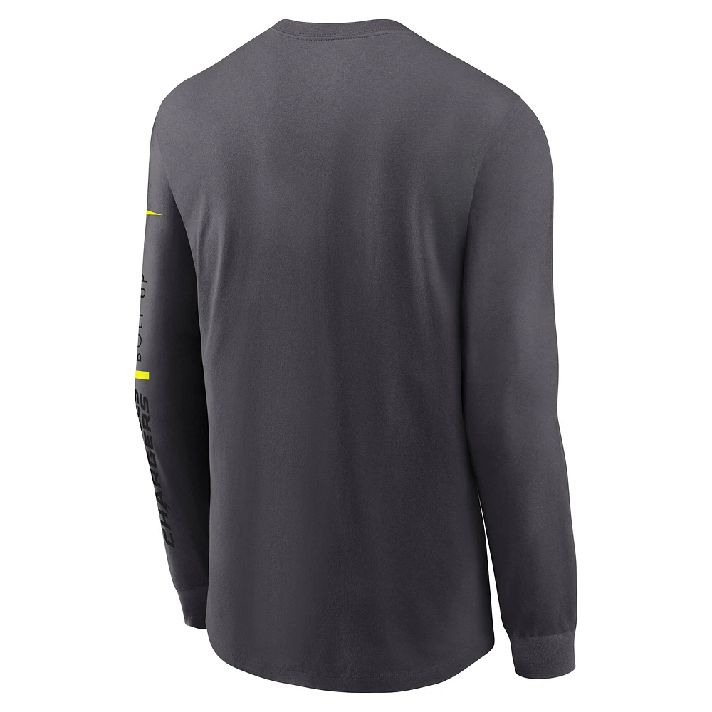 T-shirt Nike Anthracite Los Angeles Chargers Volt Performance à manches longues pour homme