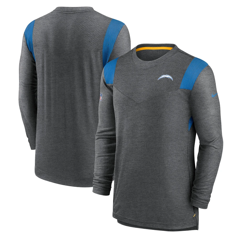 Men's Nike Charcoal Los Angeles Chargers Sideline Tonal Logo Performance Player Long Sleeve T-Shirt