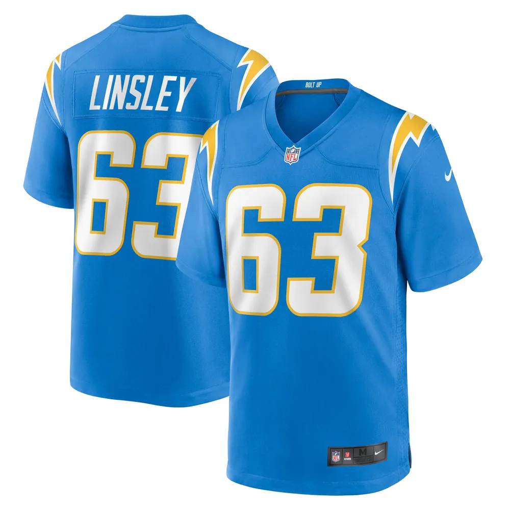 Maillot de joueur match des Chargers Los Angeles Nike Corey Linsley pour homme, bleu poudre