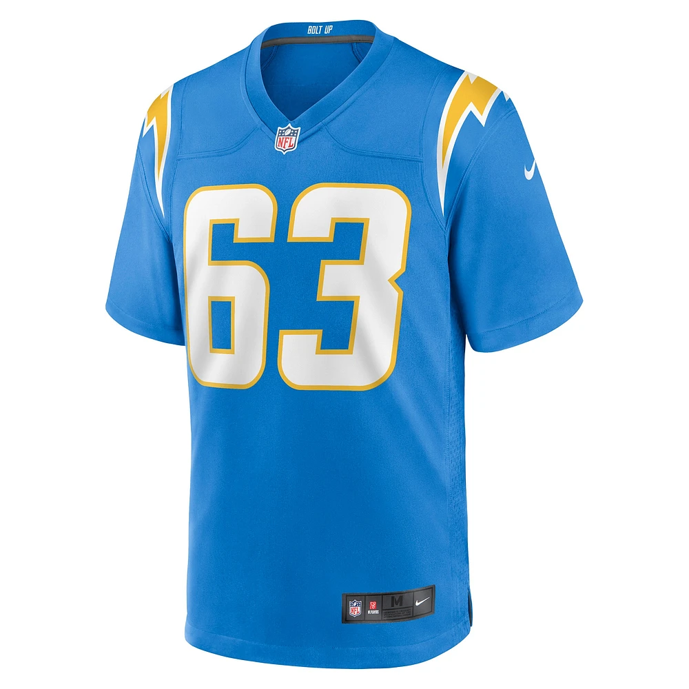 Maillot de joueur match des Chargers Los Angeles Nike Corey Linsley pour homme, bleu poudre