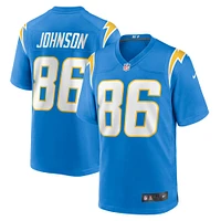 Maillot de match l'équipe Nike Cornelius Johnson pour hommes, bleu poudre des Chargers Los Angeles