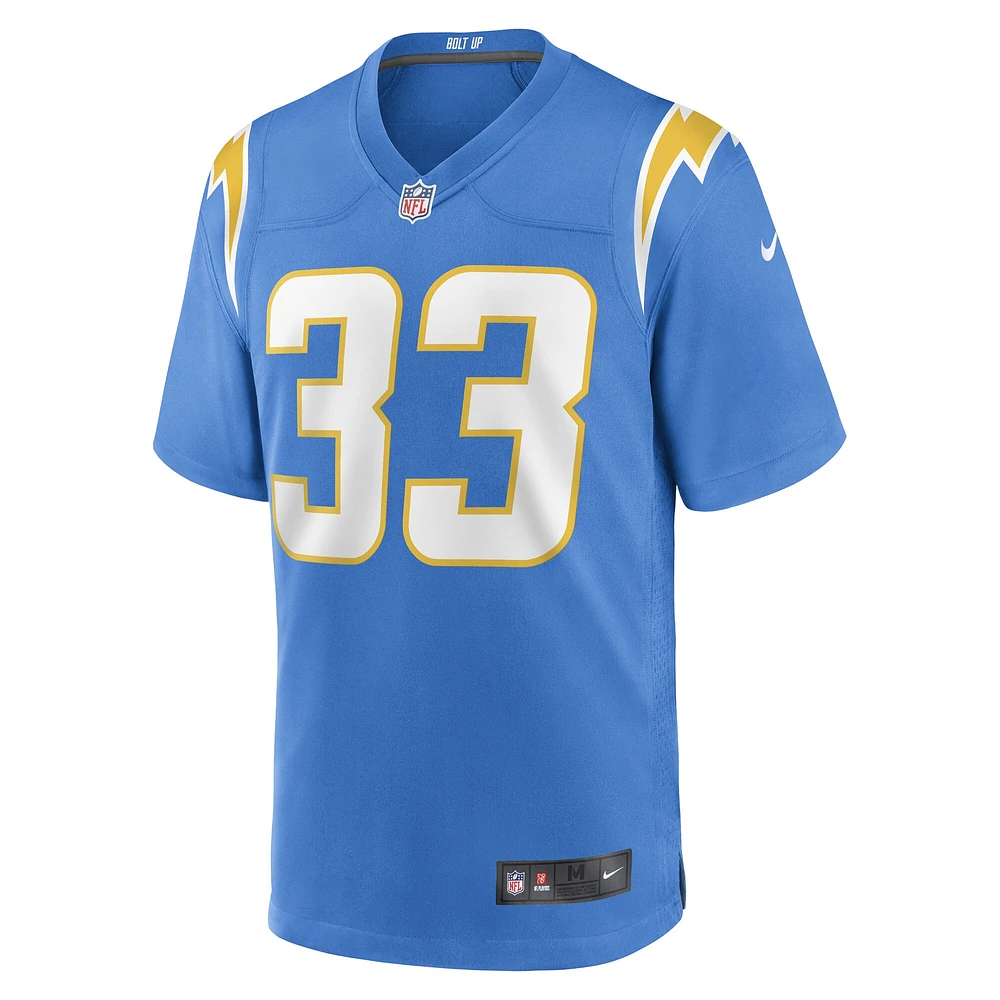 Maillot de joueur match des Chargers Los Angeles Nike Deane Leonard pour homme, bleu poudre