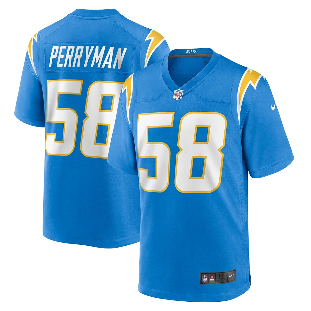 Maillot de match Nike Denzel Perryman pour hommes, bleu poudre, Los Angeles Chargers