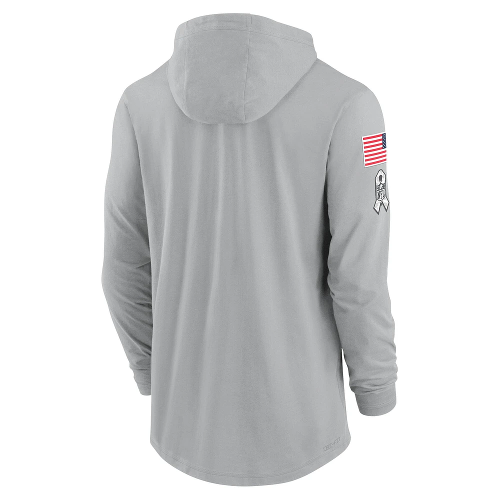 Men's Nike Gray Los Angeles Chargers 2024 Salute to Service Lightweight Performance Long Sleeve Hooded T-Shirt