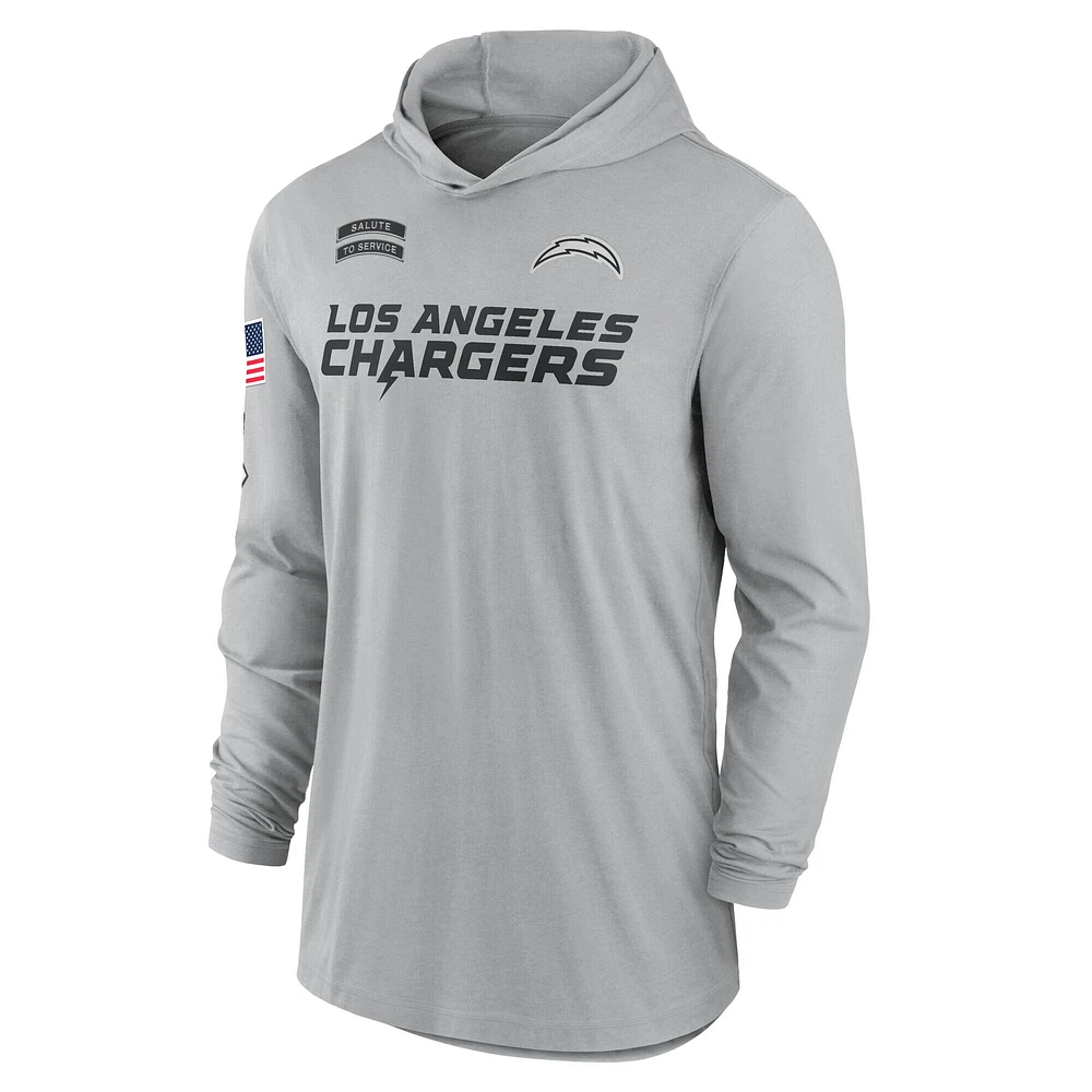 Sweat à capuche léger manches longues et Nike gris Los Angeles Chargers 2024 Salute to Service pour homme