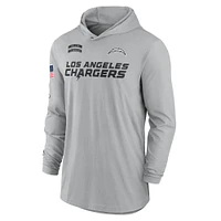Sweat à capuche léger manches longues et Nike gris Los Angeles Chargers 2024 Salute to Service pour homme