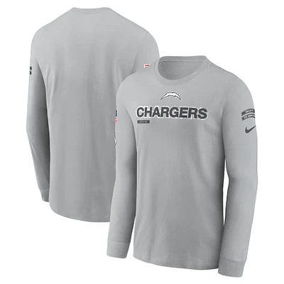 T-shirt à manches longues Nike Los Angeles Chargers 2024 Salute To Service pour homme Gris