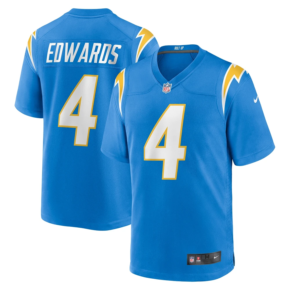 Maillot de match Nike Gus Edwards pour hommes, bleu poudre, Los Angeles Chargers