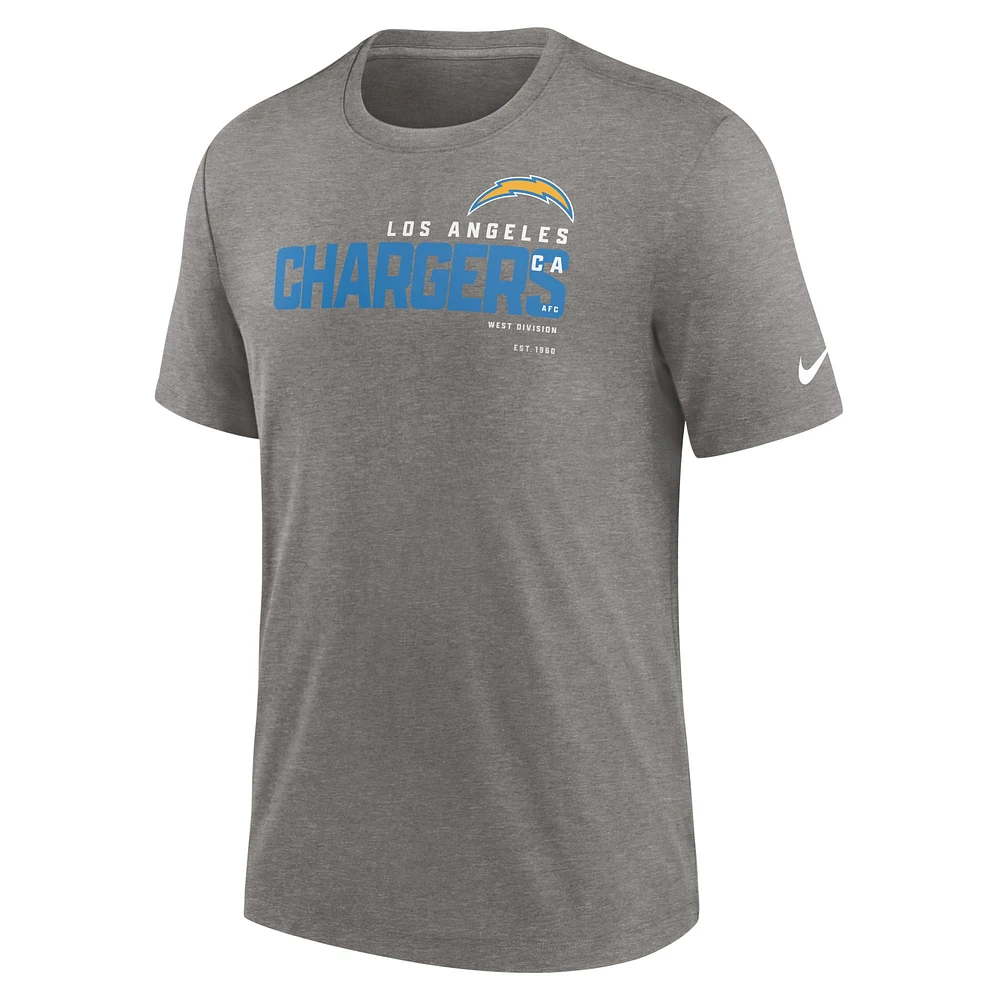 T-shirt à trois mélanges Nike Heather Charcoal Los Angeles Chargers Team pour homme