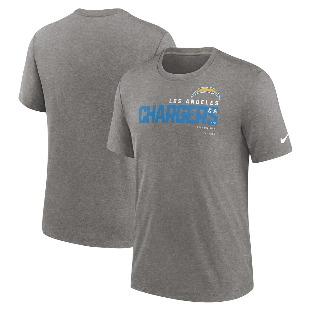 T-shirt à trois mélanges Nike Heather Charcoal Los Angeles Chargers Team pour homme