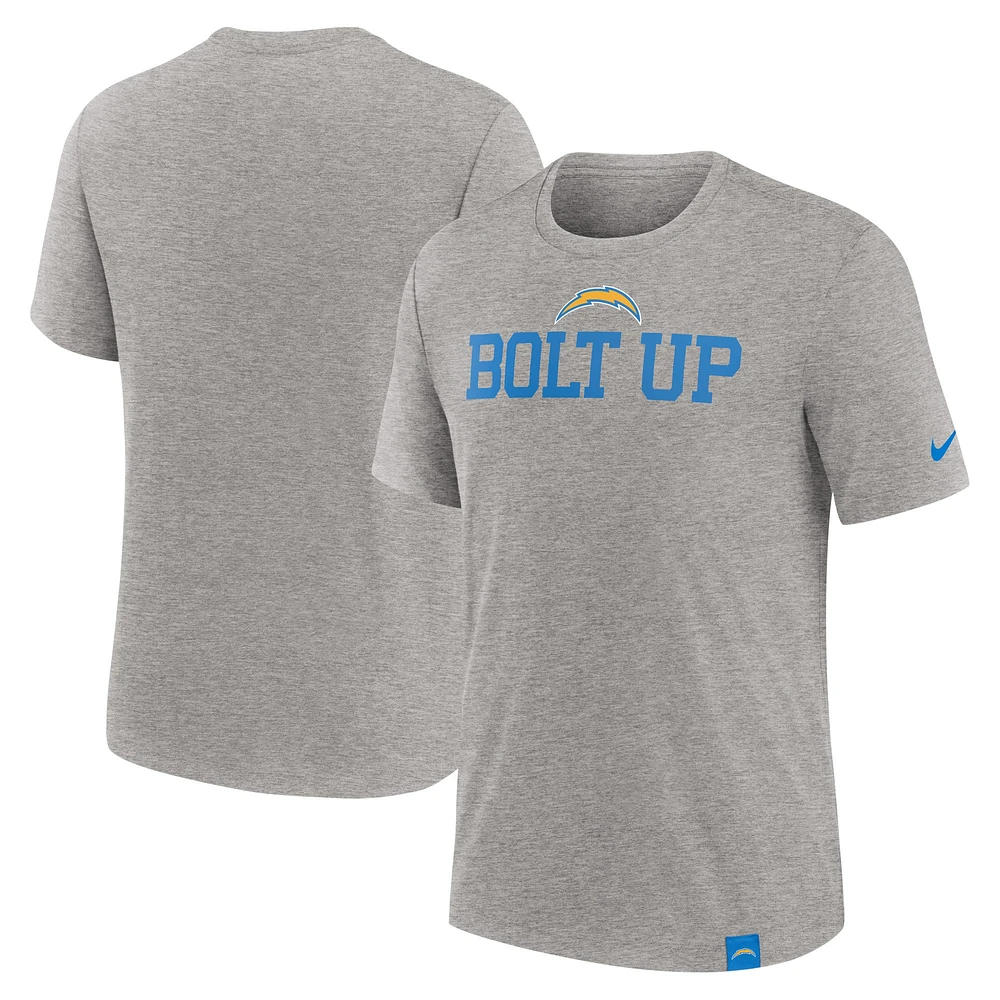 Men's Nike Heather Gray Los Angeles Chargers Blitz Tri-Blend T-Shirt