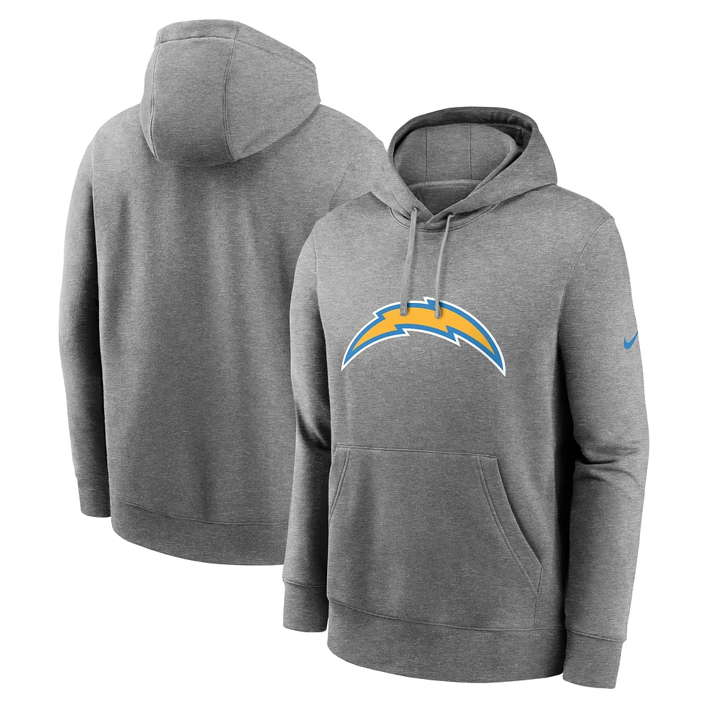 Men's Nike Heather Gray Los Angeles Chargers Club Logo Pullover Hoodie