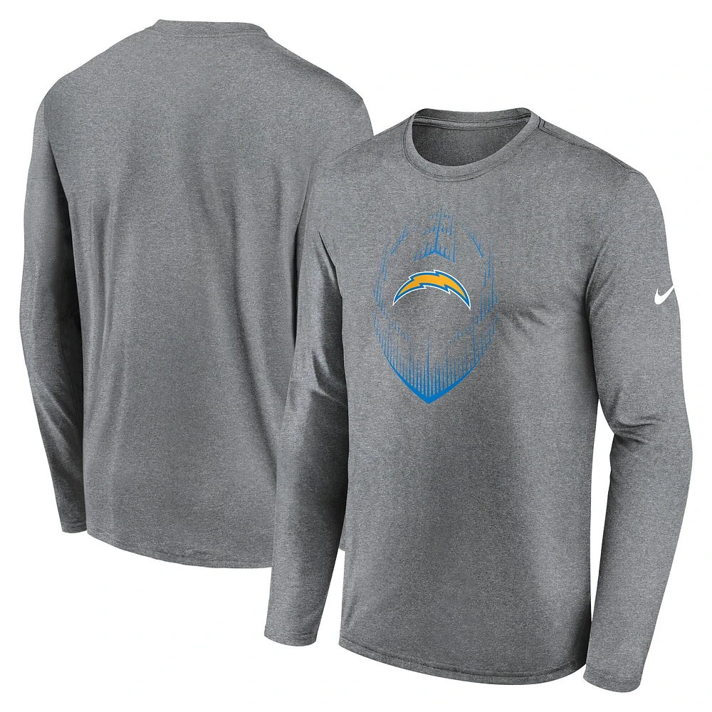 T-shirt Nike à manches longues gris chiné pour homme Los Angeles Chargers Icon Legend Performance