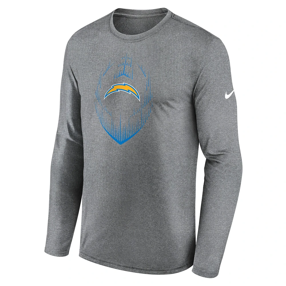 T-shirt Nike à manches longues gris chiné pour homme Los Angeles Chargers Icon Legend Performance
