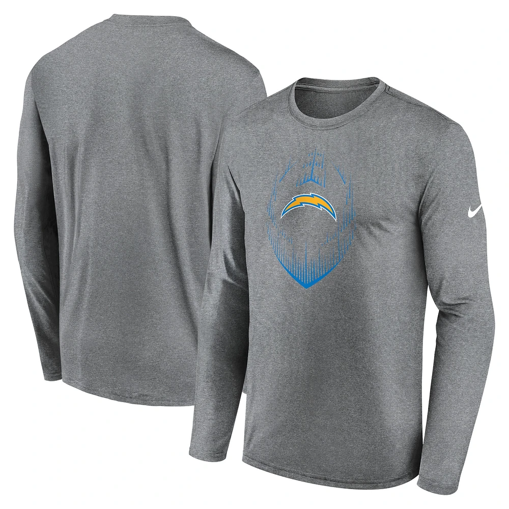 T-shirt Nike à manches longues gris chiné pour homme Los Angeles Chargers Icon Legend Performance