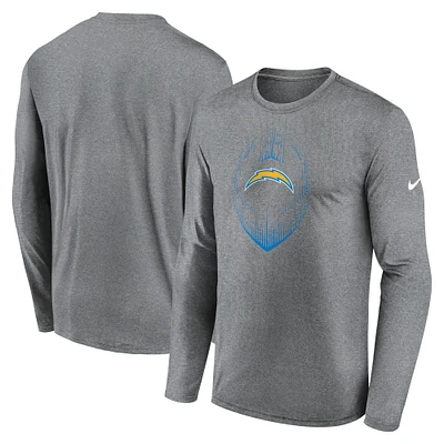T-shirt Nike à manches longues gris chiné pour homme Los Angeles Chargers Icon Legend Performance