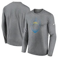 T-shirt Nike à manches longues gris chiné pour homme Los Angeles Chargers Icon Legend Performance