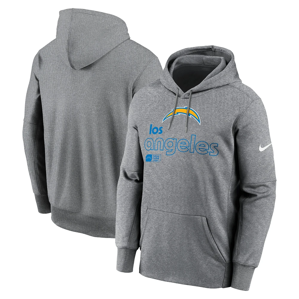 Men's Nike Heather Gray Los Angeles Chargers Performance Pullover Hoodie