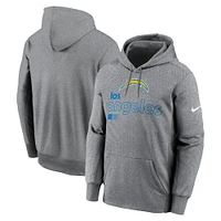 Men's Nike Heather Gray Los Angeles Chargers Performance Pullover Hoodie