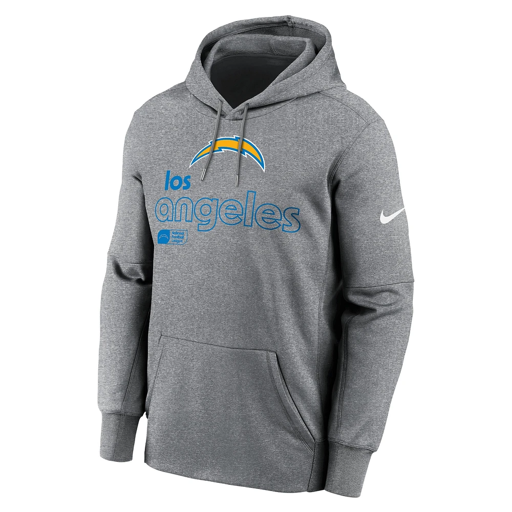 Men's Nike Heather Gray Los Angeles Chargers Performance Pullover Hoodie