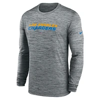 T-shirt à manches longues Nike Los Angeles Chargers Sideline Team Velocity Performance pour homme, gris chiné