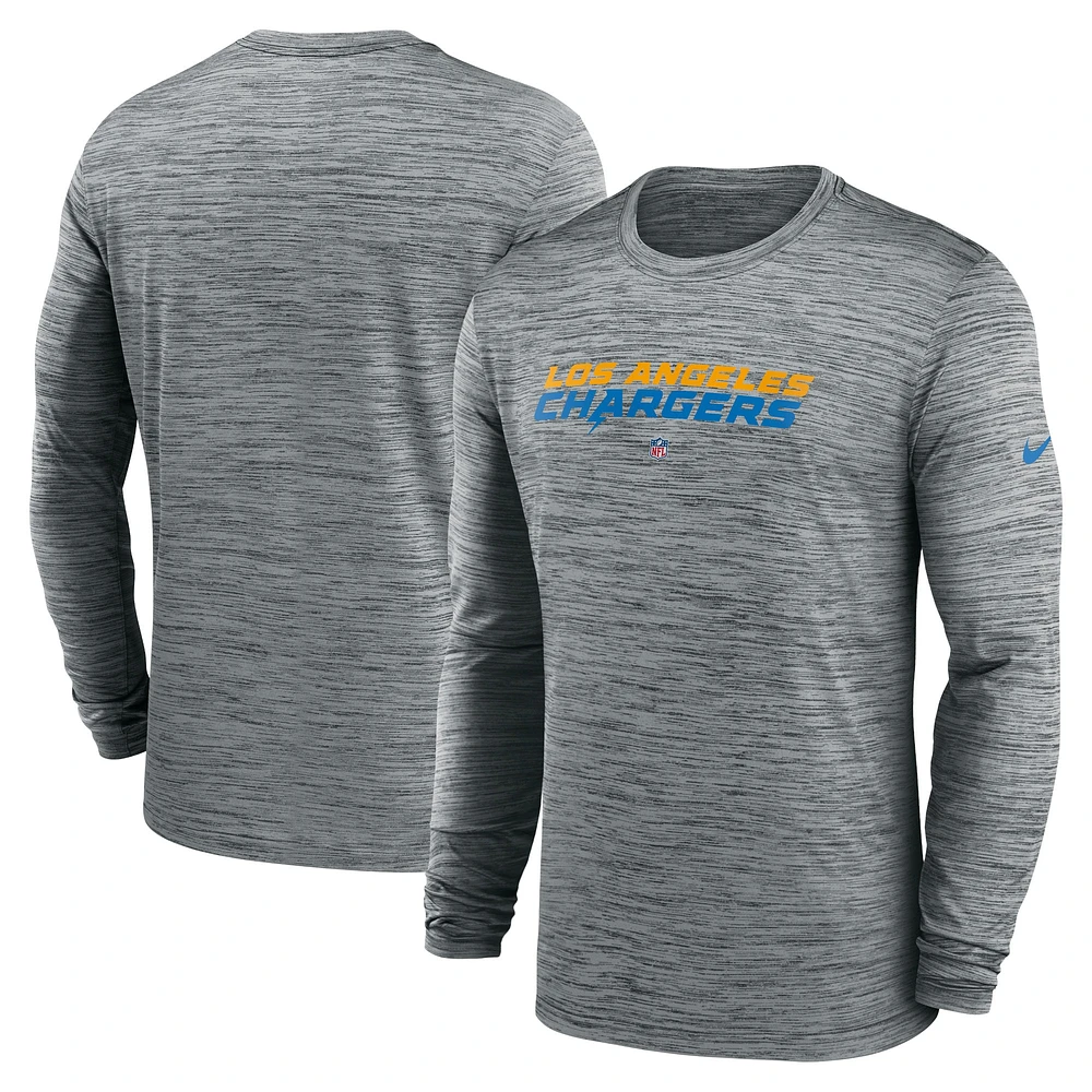 T-shirt à manches longues Nike Los Angeles Chargers Sideline Team Velocity Performance pour homme, gris chiné